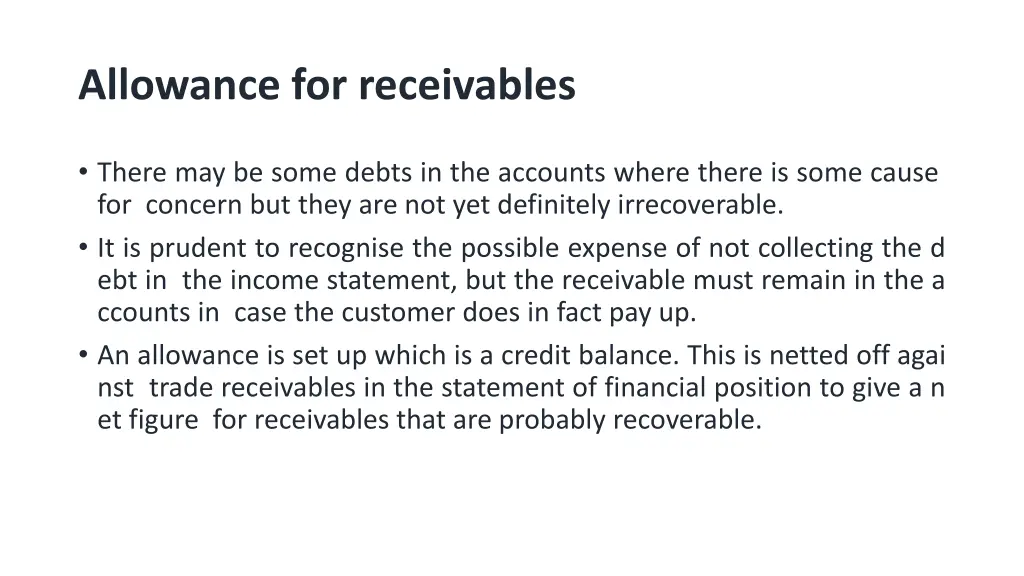 allowance for receivables