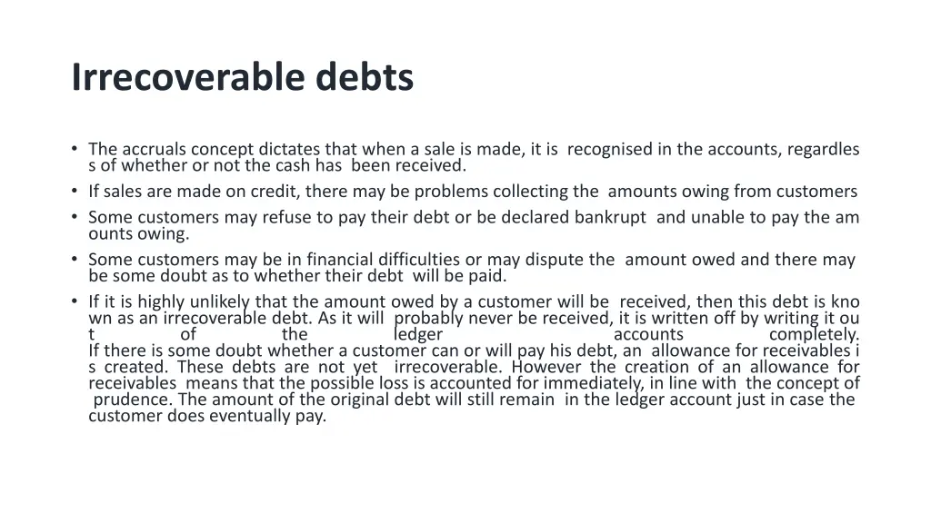 irrecoverable debts
