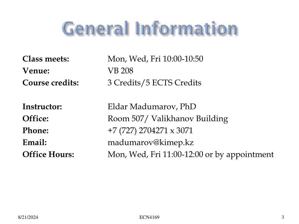 class meets venue course credits