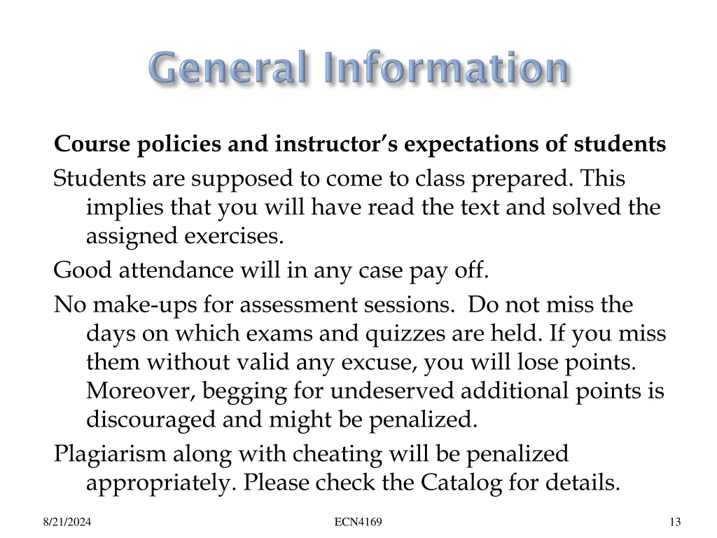 course policies and instructor s expectations