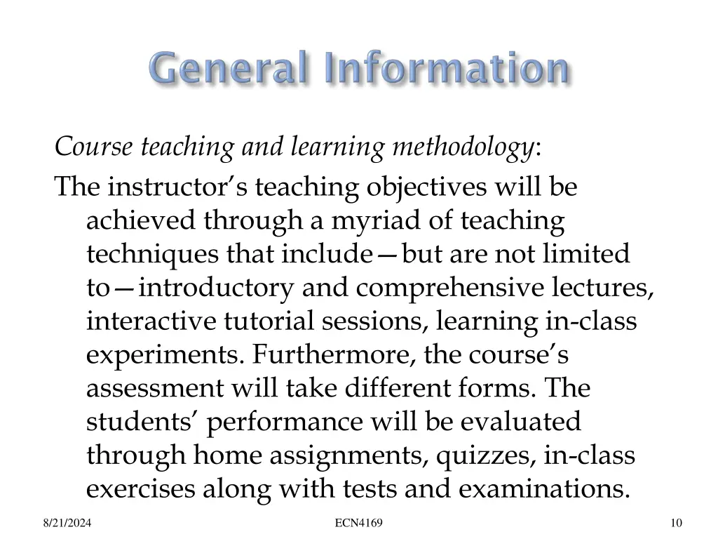 course teaching and learning methodology