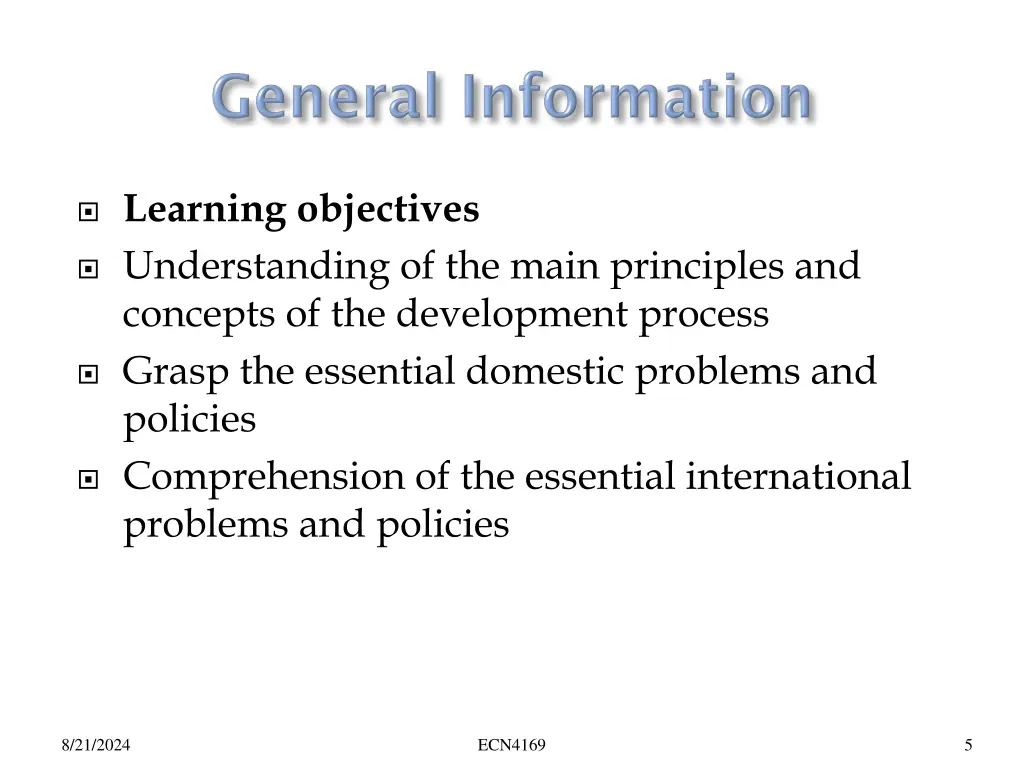 learning objectives understanding of the main