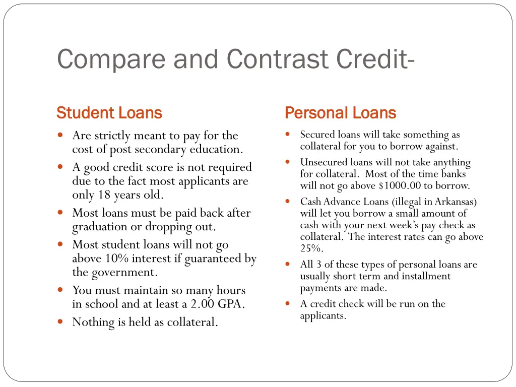 compare and contrast credit 1