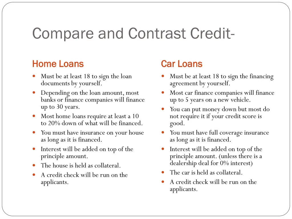 compare and contrast credit