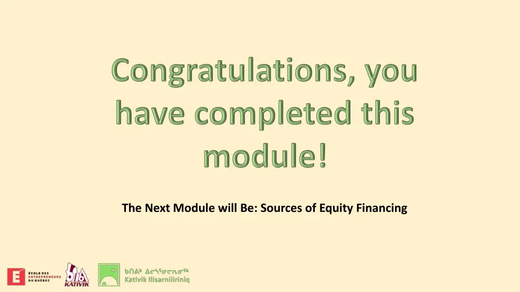 the next module will be sources of equity