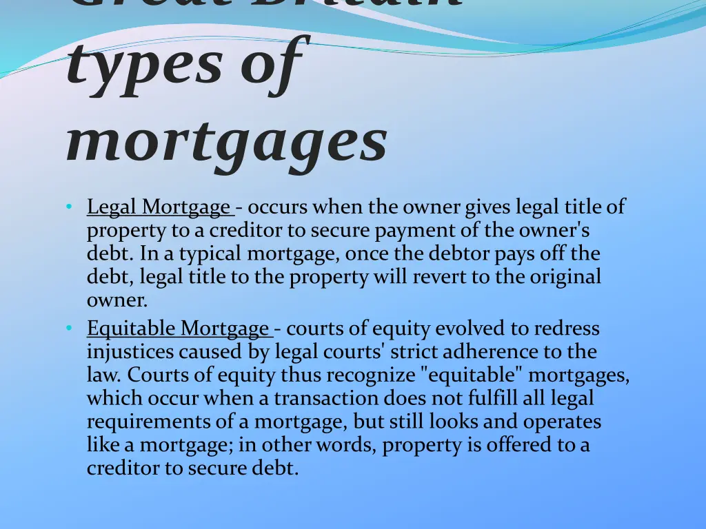 great britain types of mortgages