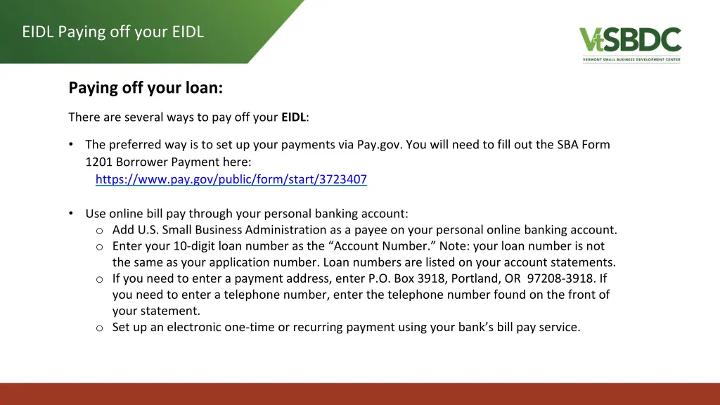 eidl paying off your eidl