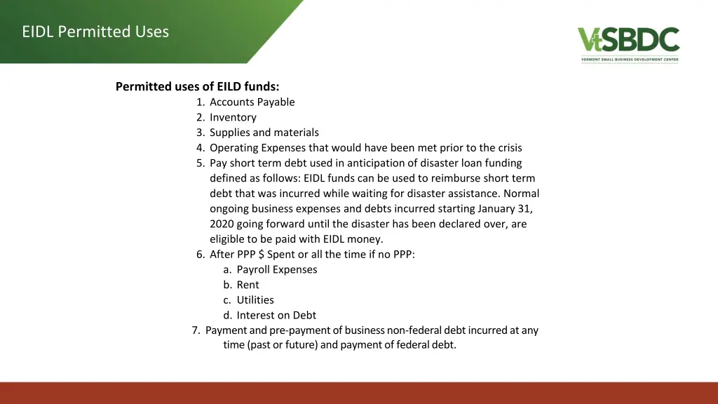 eidl permitted uses