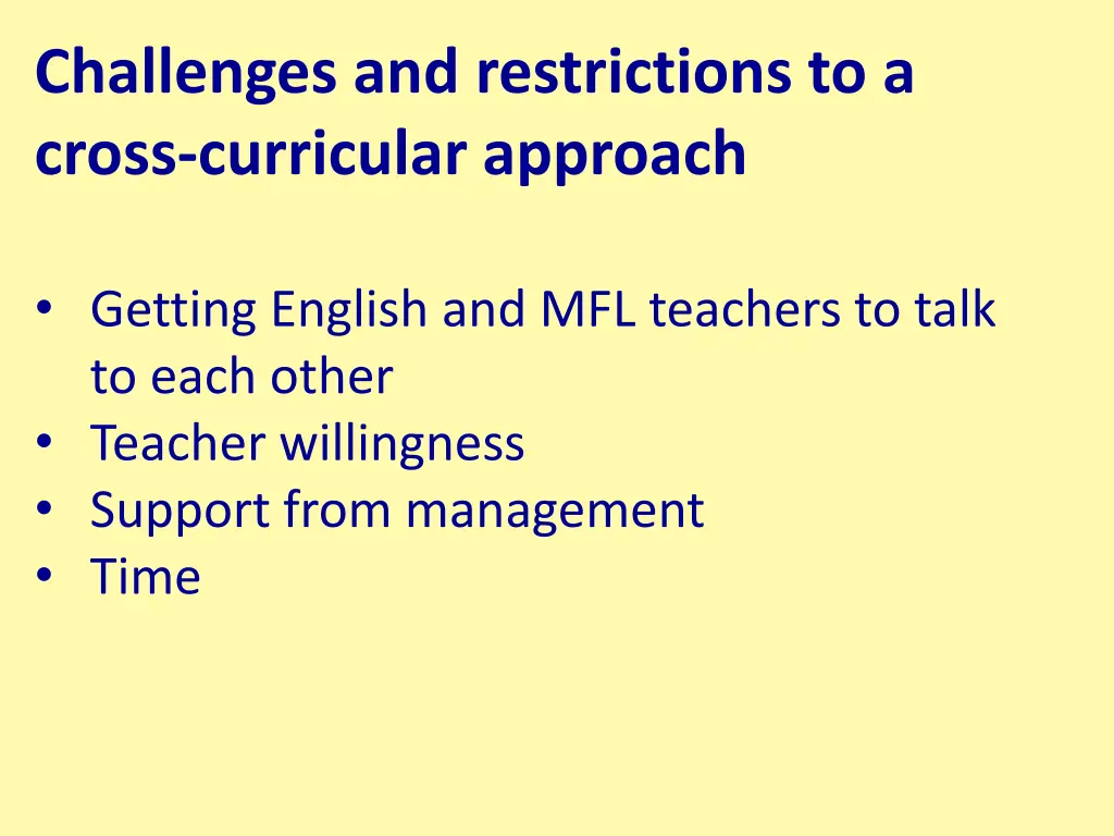 challenges and restrictions to a cross curricular