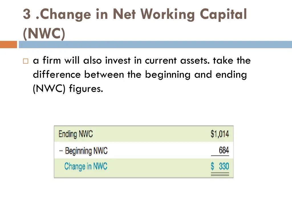 3 change in net working capital nwc