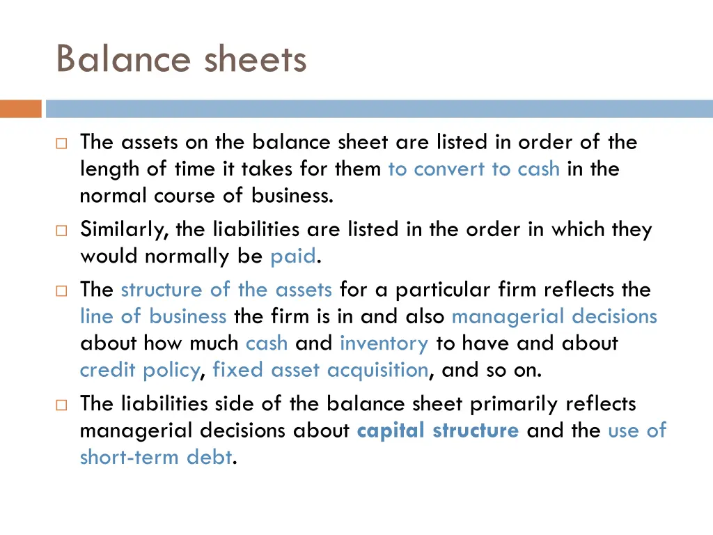 balance sheets