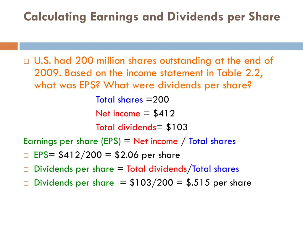 calculating earnings and dividends per share