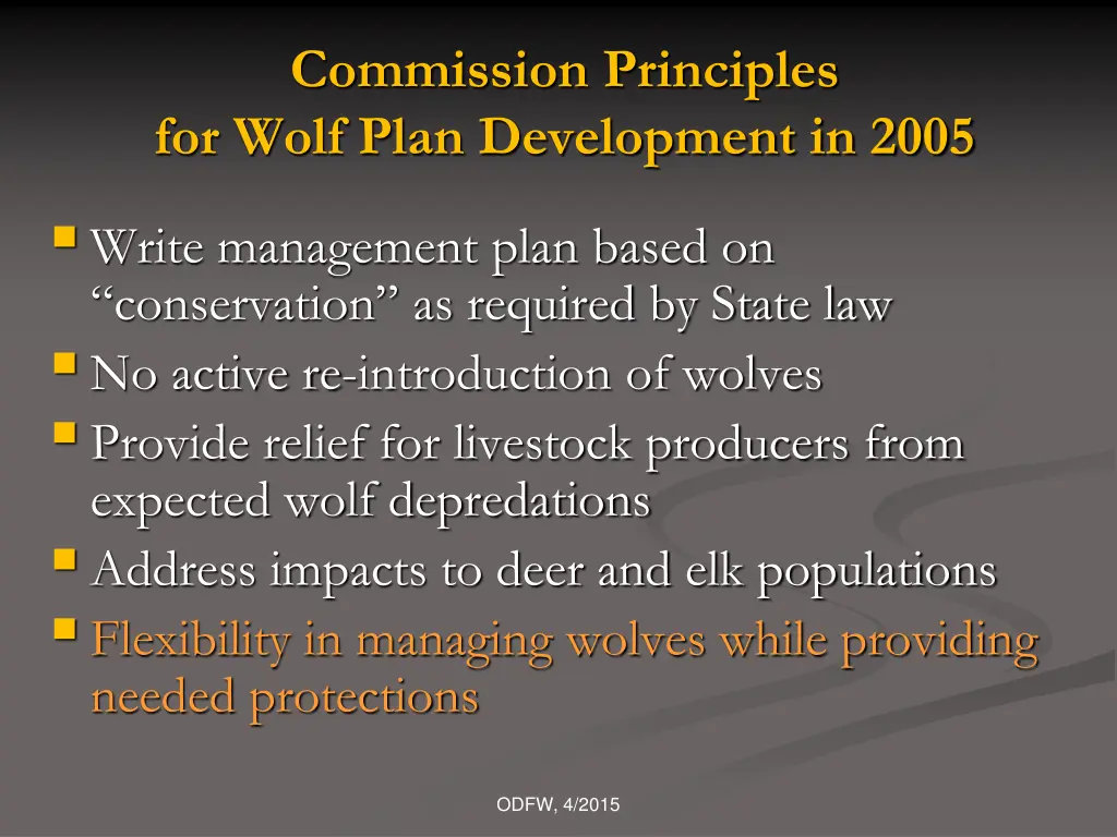 commission principles for wolf plan development