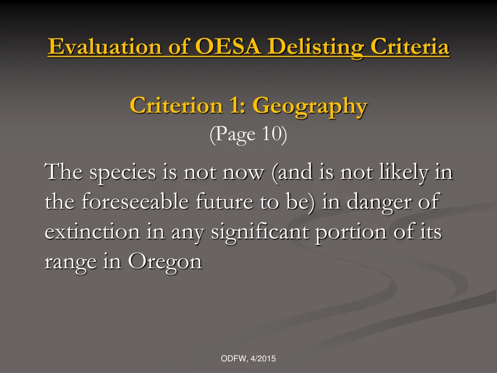 evaluation of oesa delisting criteria