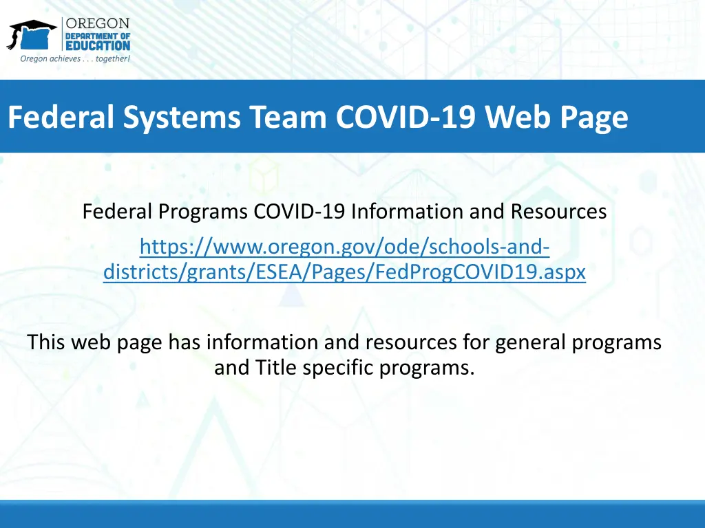 federal systems team covid 19 web page
