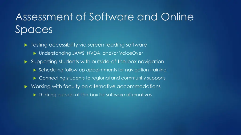 assessment of software and online spaces