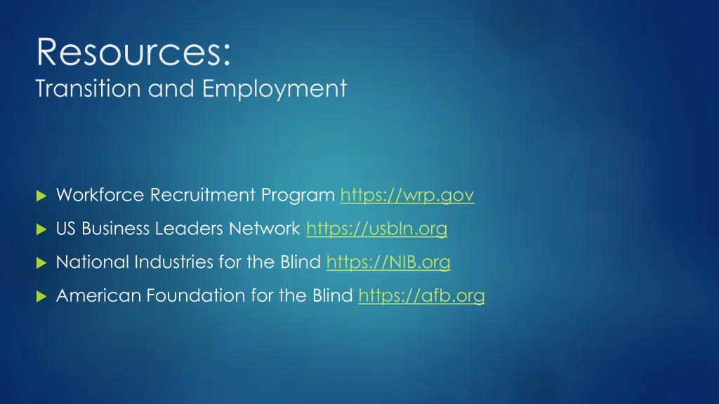 resources transition and employment