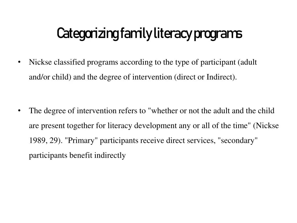 c ategorizing fam ily literacy program s