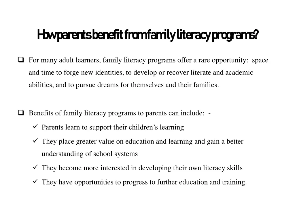 h ow parents benefit from fam ily literacy
