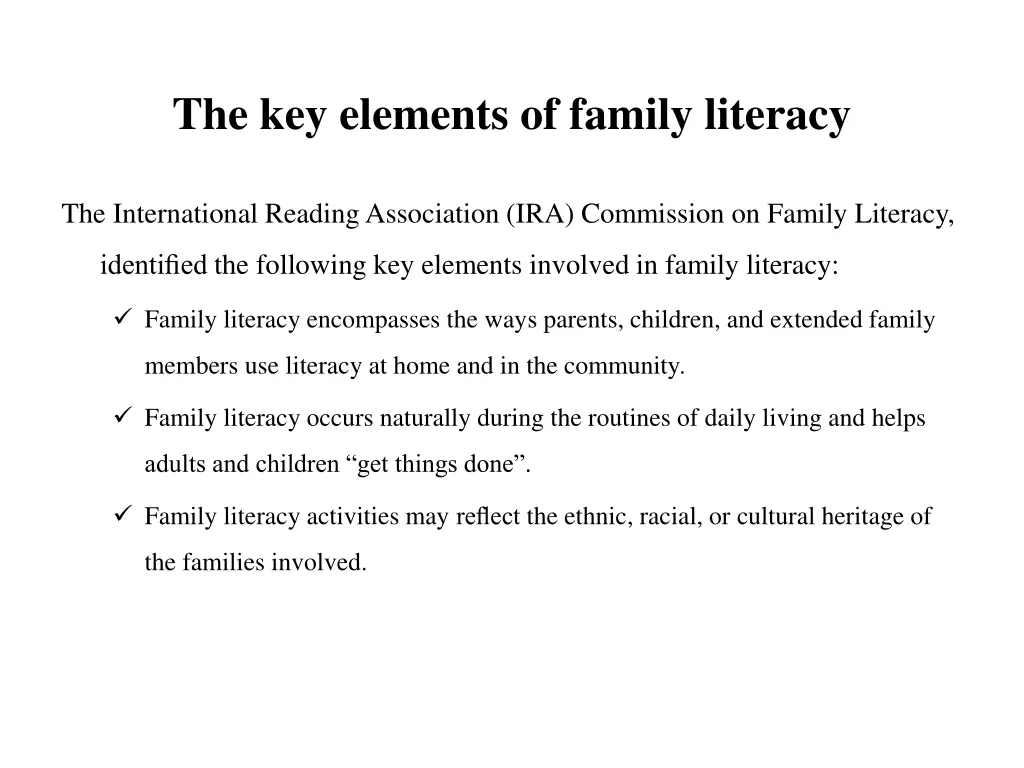 the key elements of family literacy