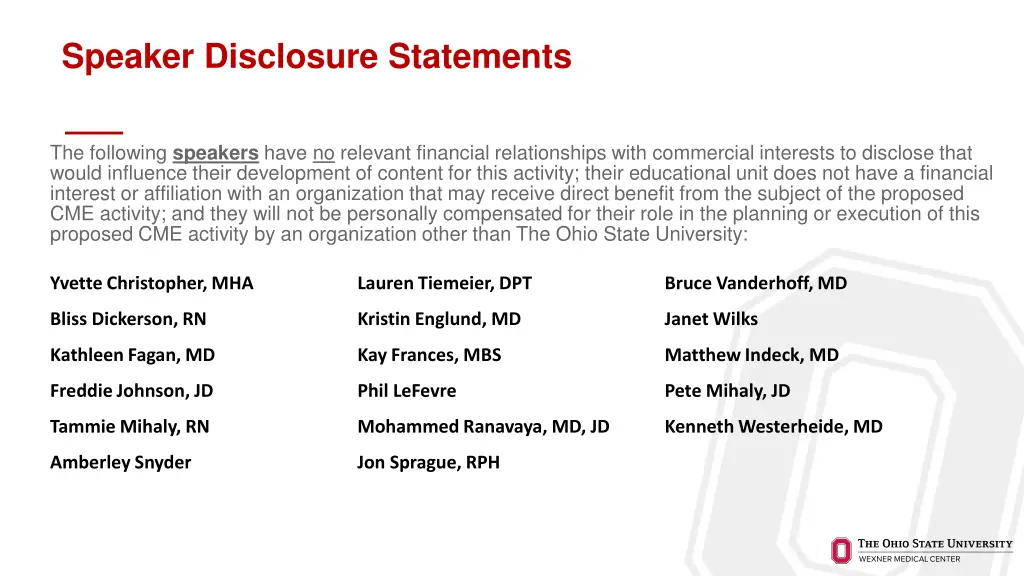 speaker disclosure statements