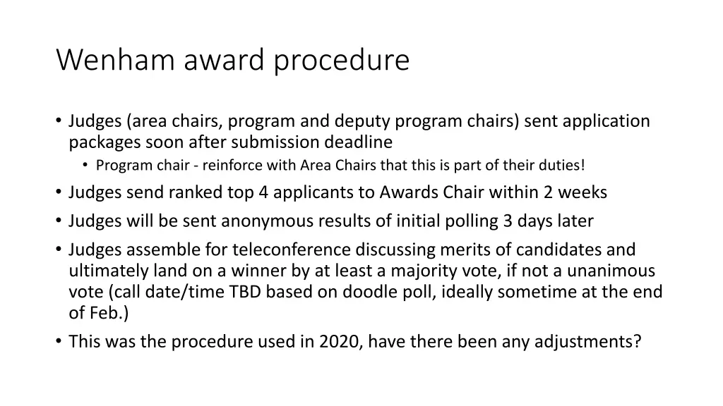 wenham award procedure