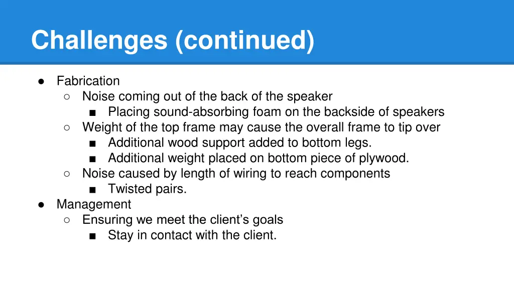 challenges continued
