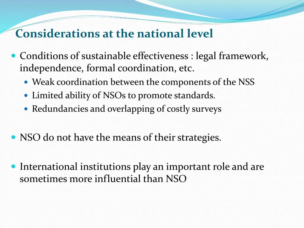 considerations at the national level