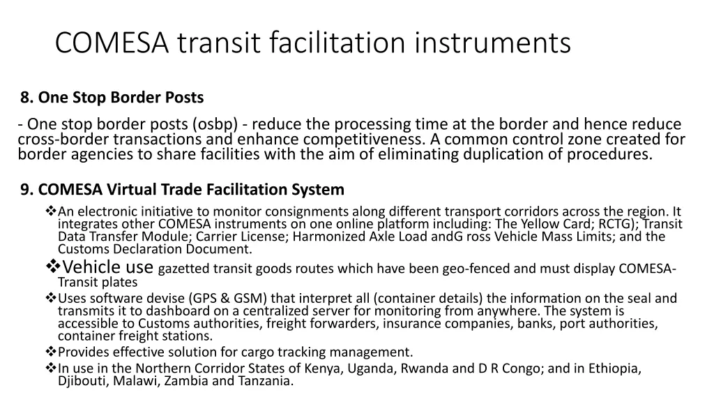 comesa transit facilitation instruments