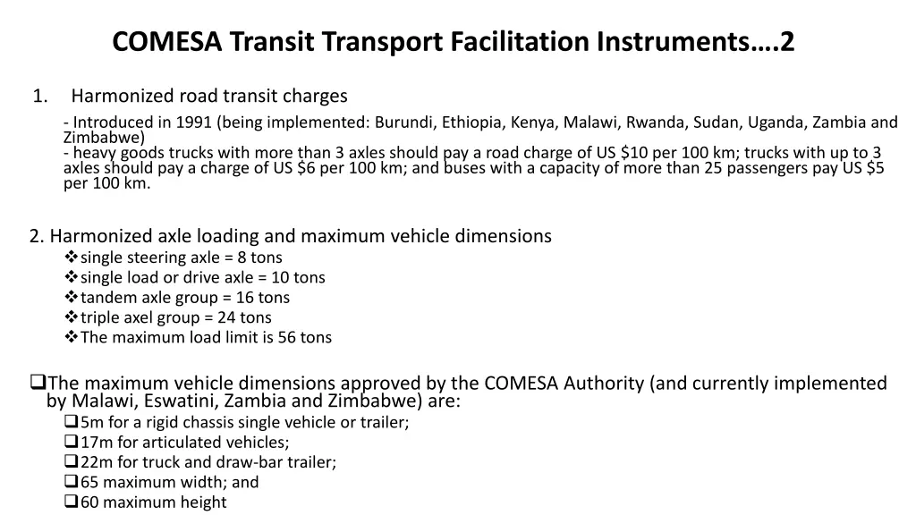 comesa transit transport facilitation instruments