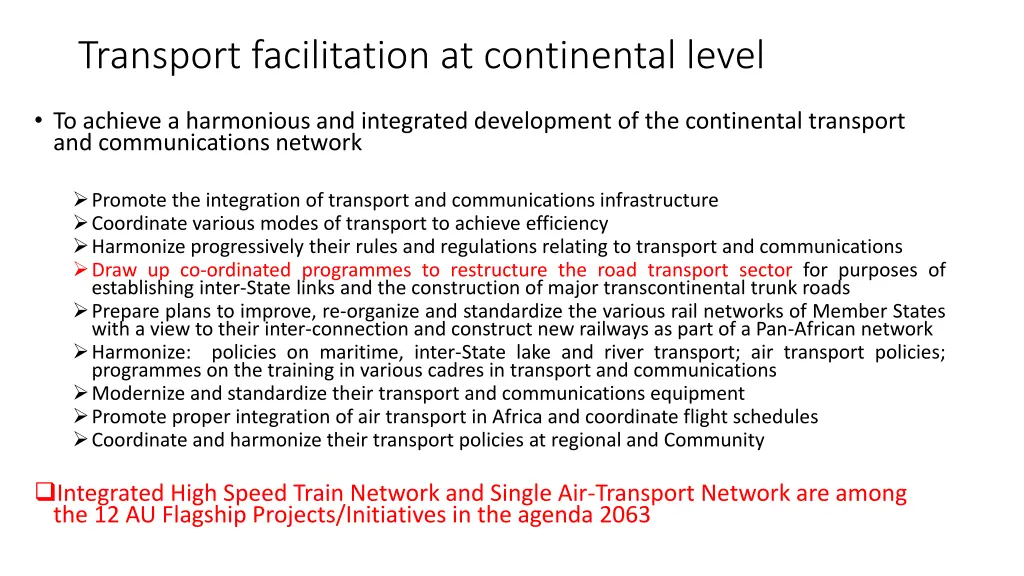 transport facilitation at continental level