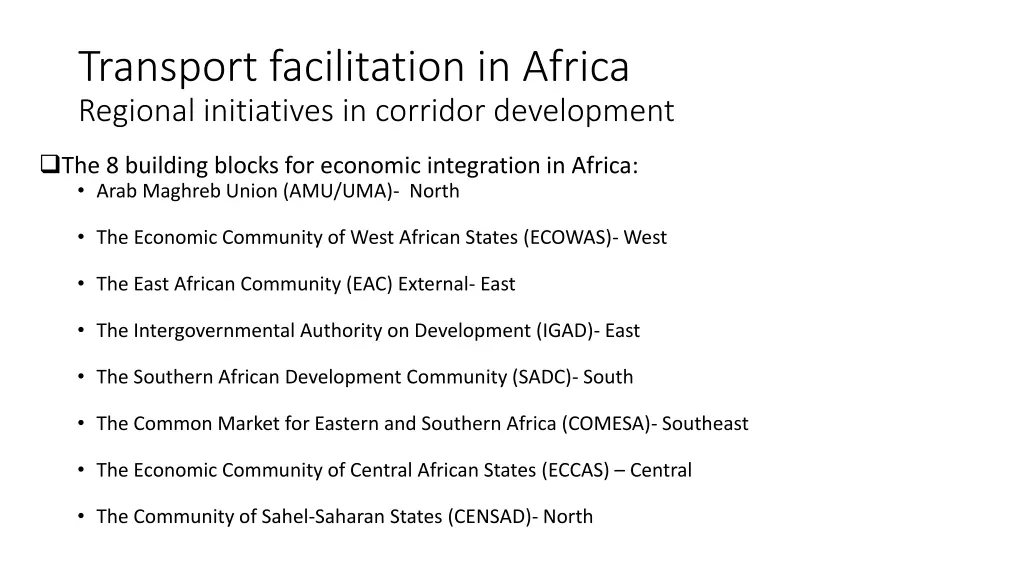 transport facilitation in africa regional
