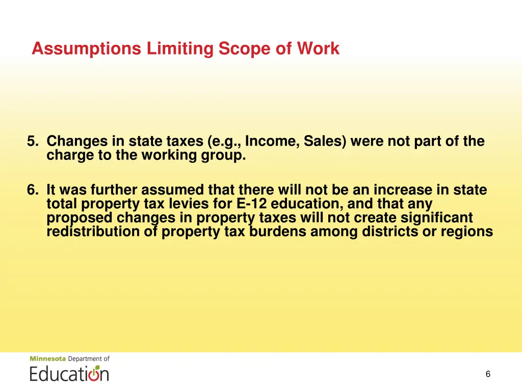assumptions limiting scope of work 1