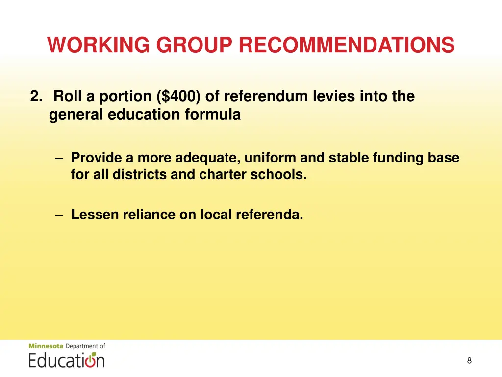 working group recommendations
