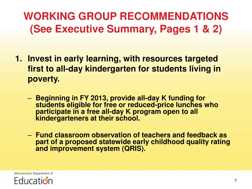 working group recommendations see executive