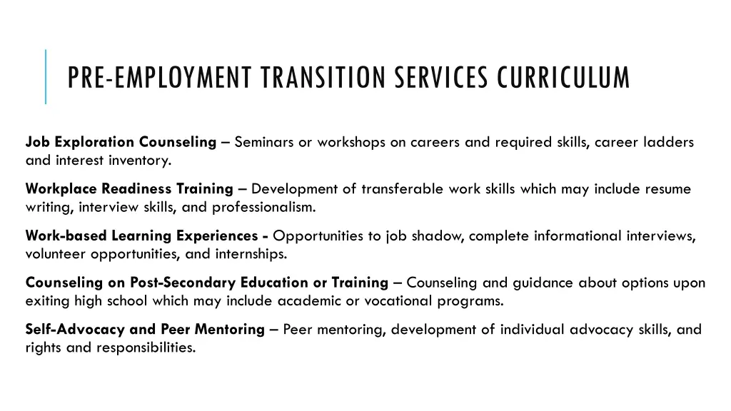 pre employment transition services curriculum
