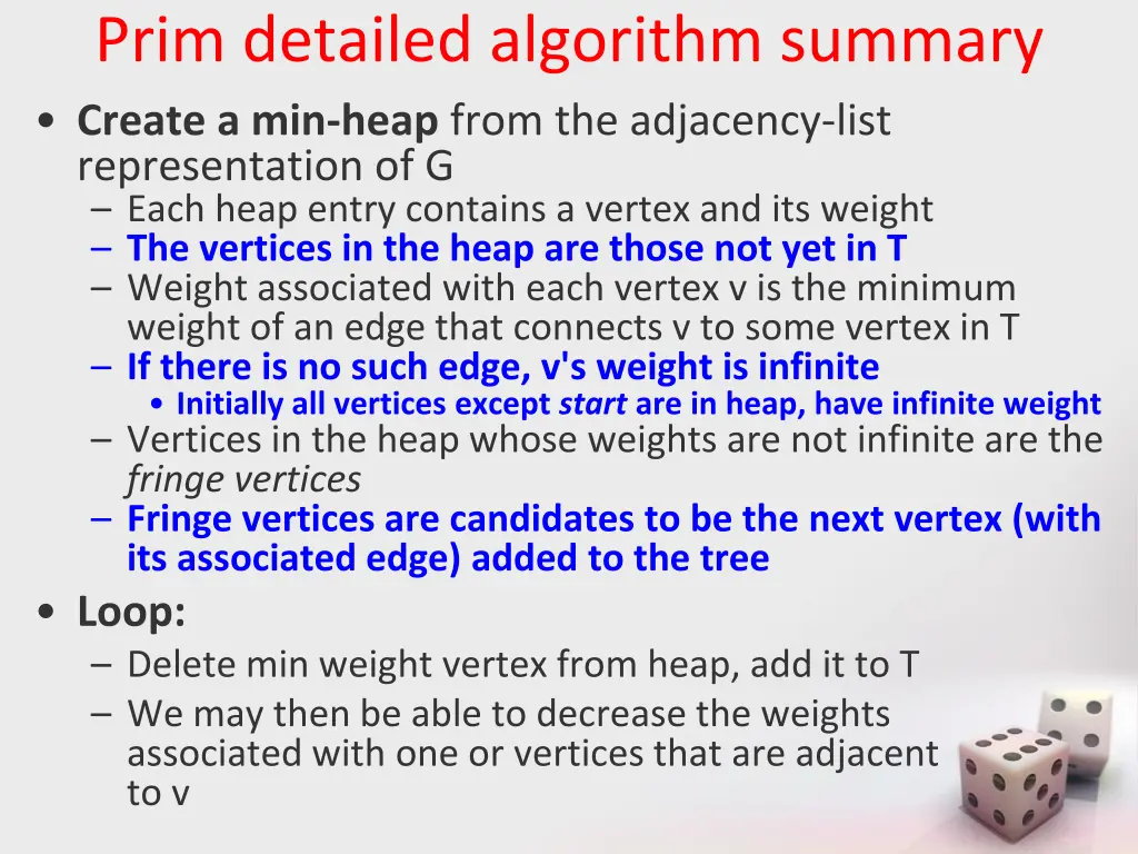 prim detailed algorithm summary create a min heap