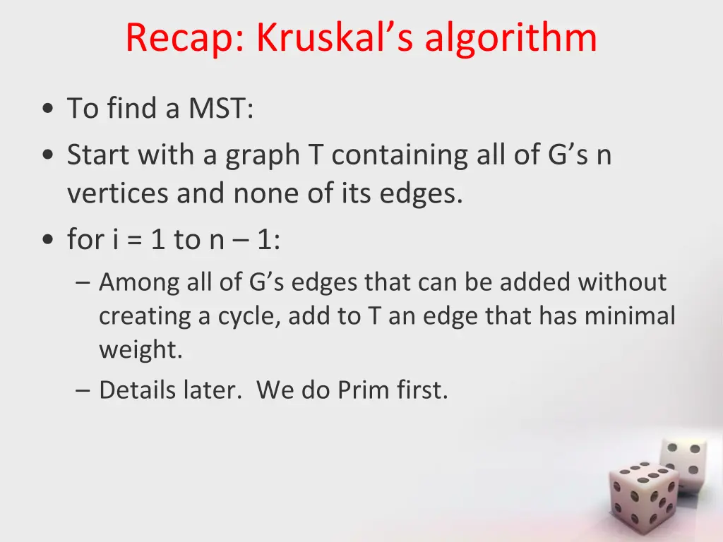 recap kruskal s algorithm