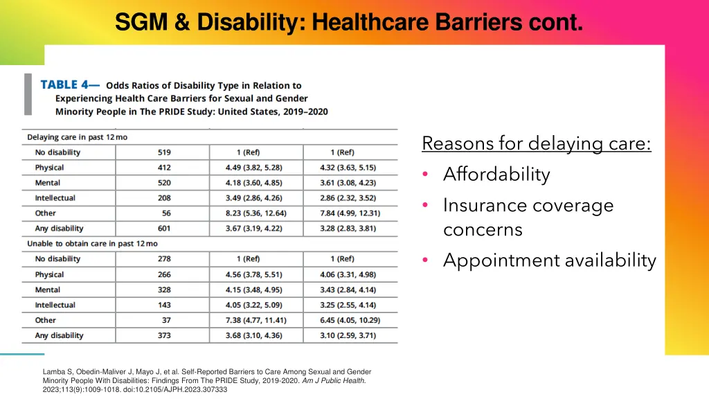 sgm disability healthcare barriers cont