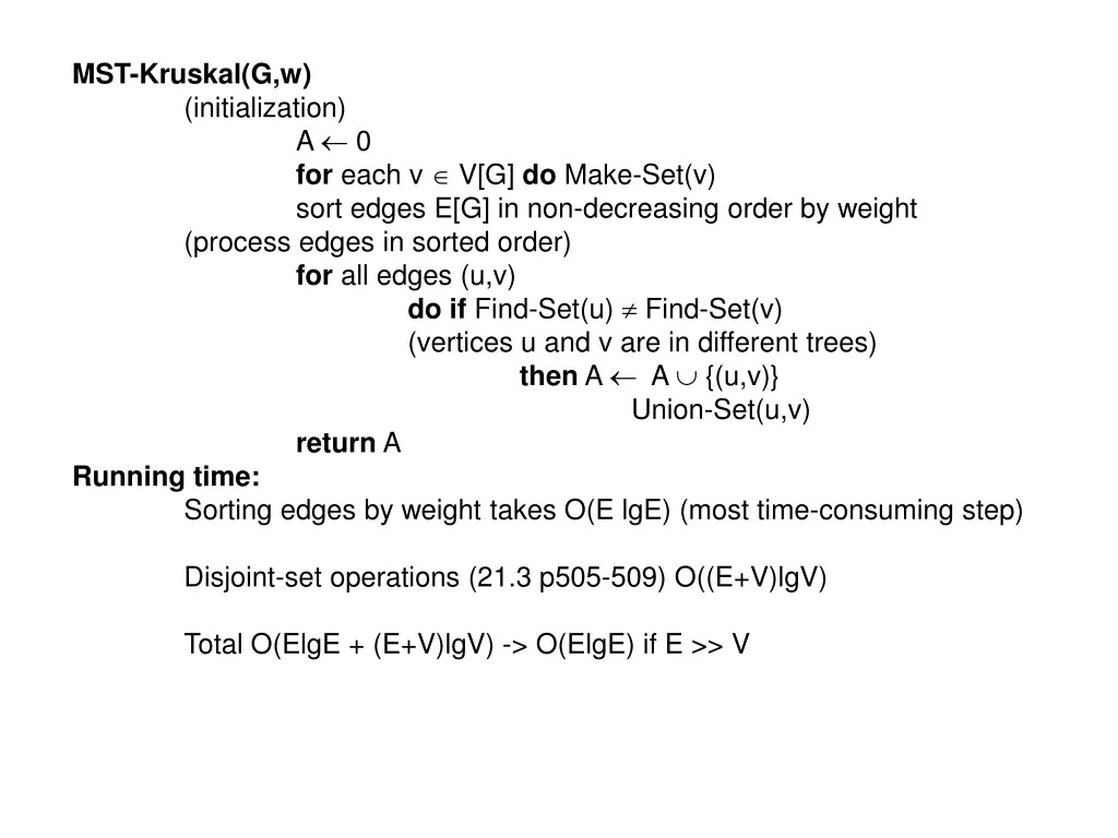 mst kruskal g w initialization process edges