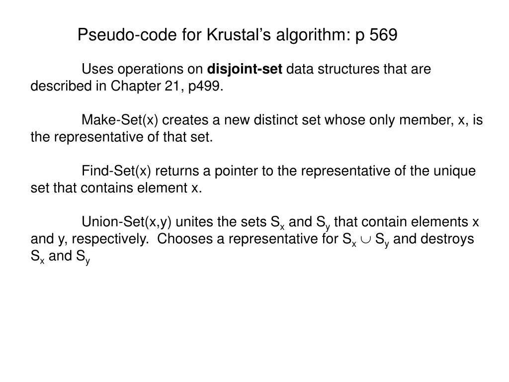 pseudo code for krustal s algorithm p 569