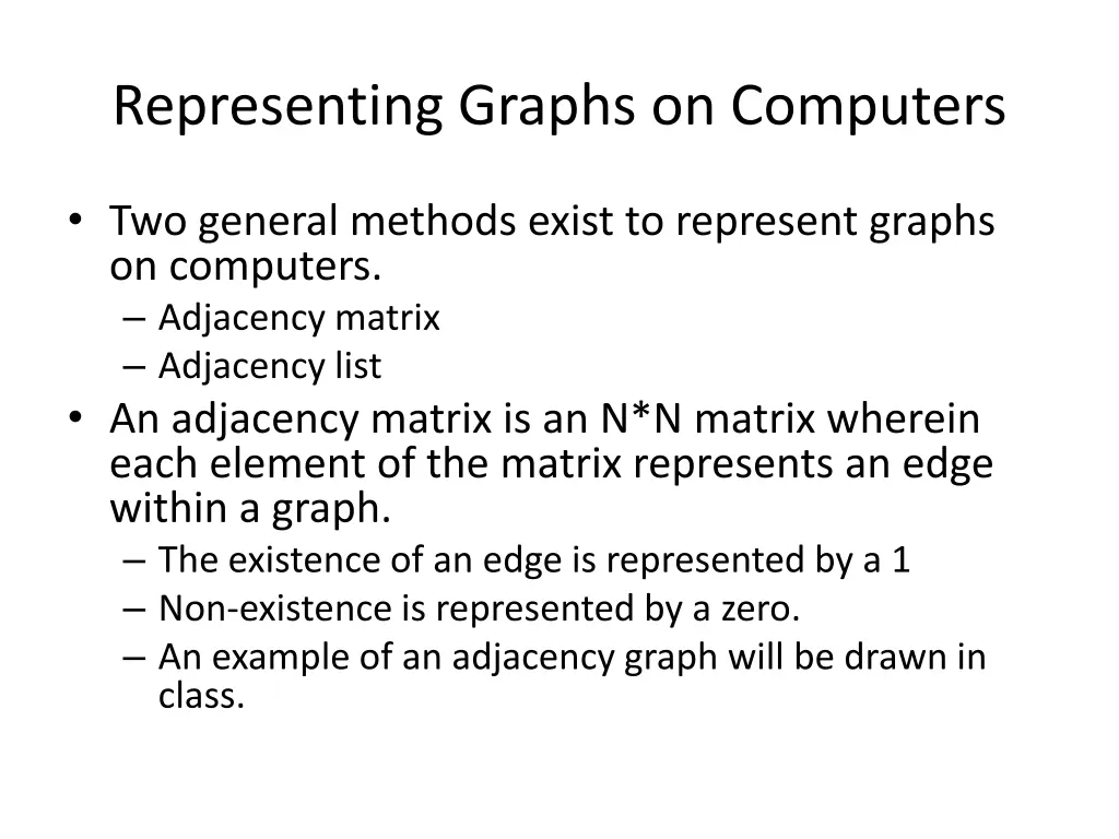 representing graphs on computers