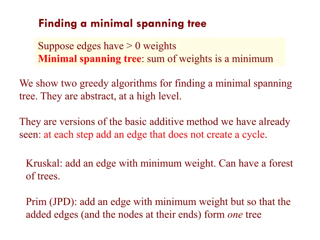 finding a minimal spanning tree