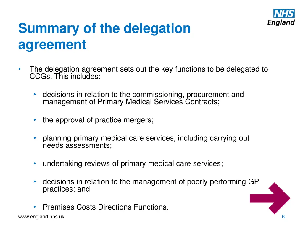 summary of the delegation agreement