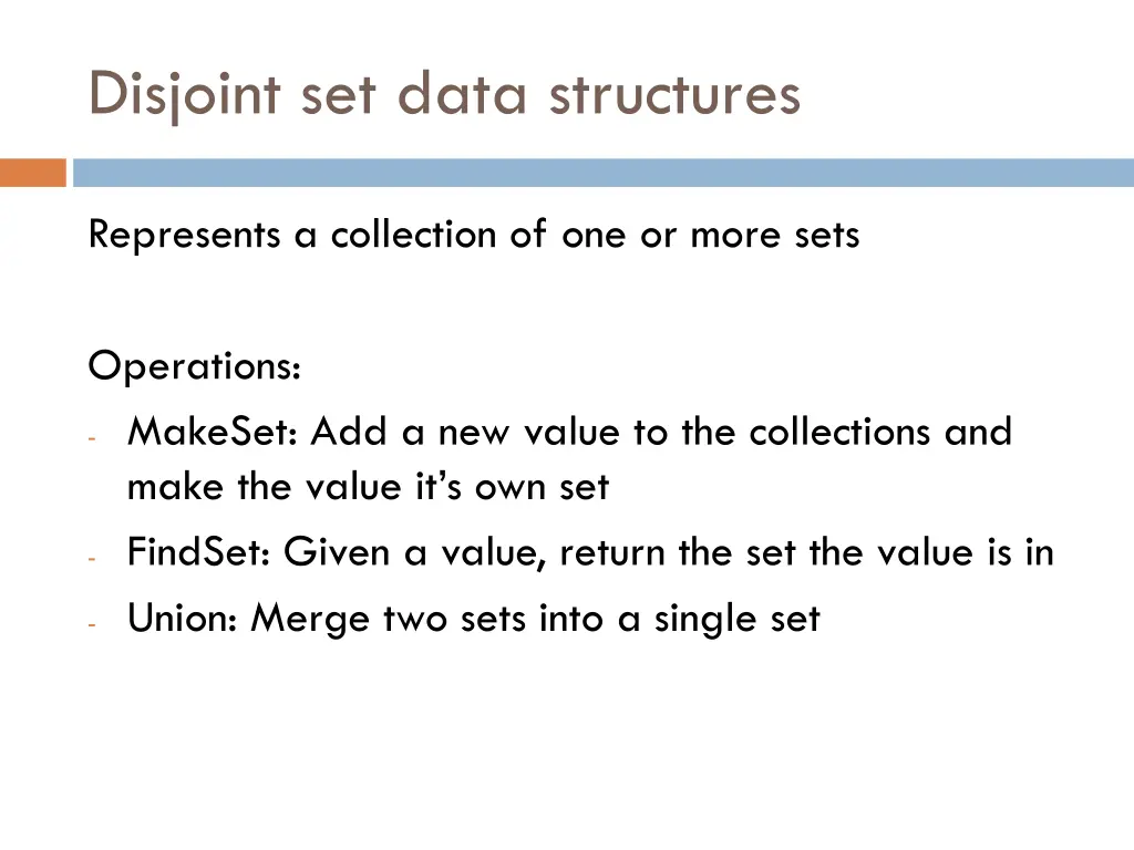disjoint set data structures