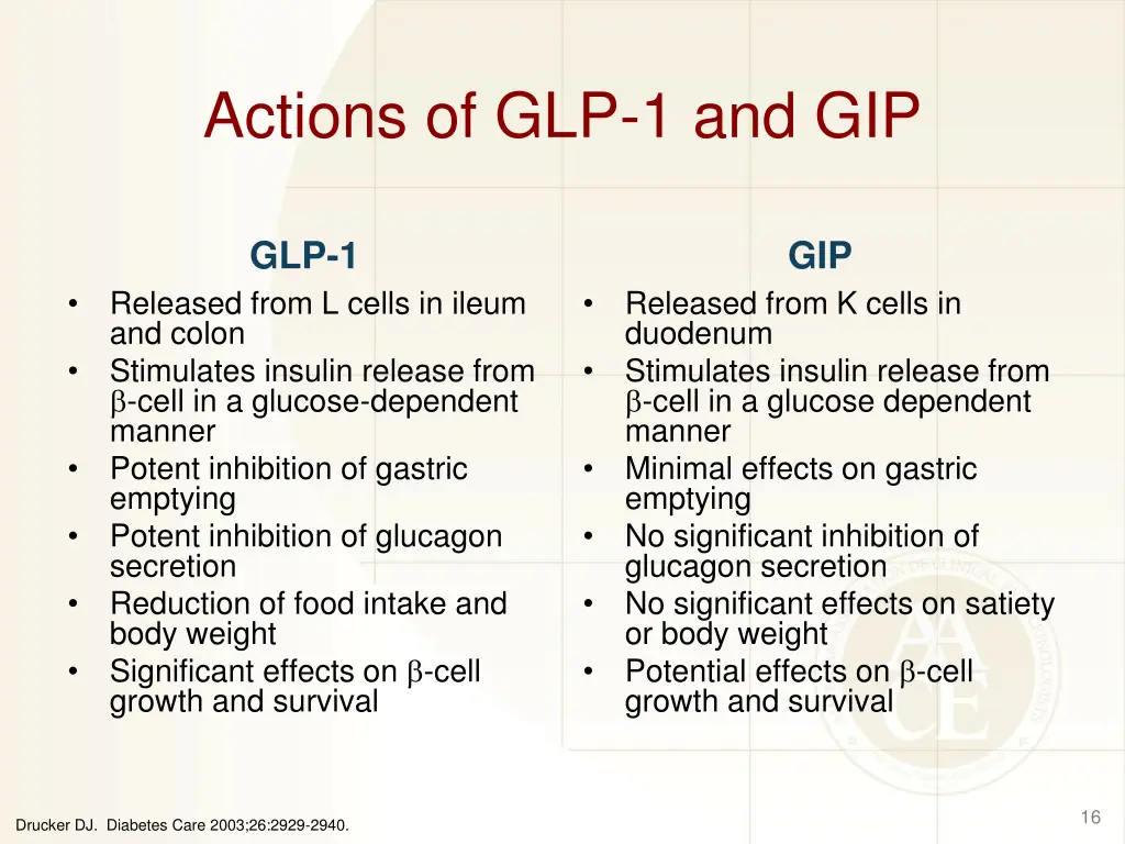 actions of glp 1 and gip