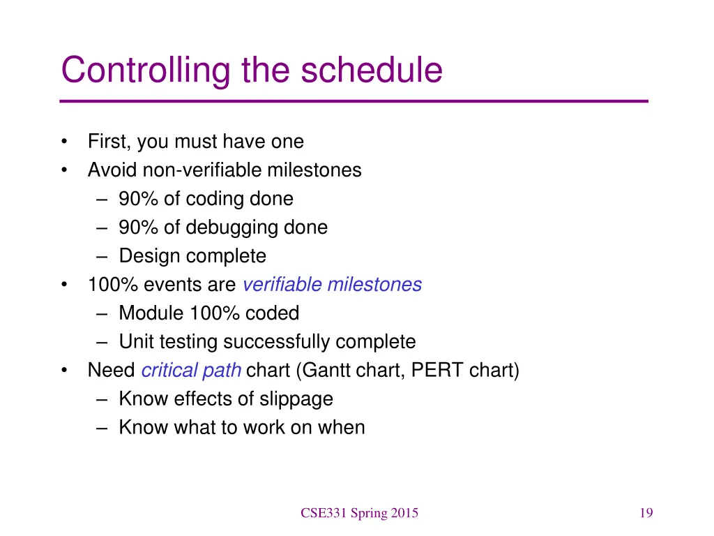 controlling the schedule