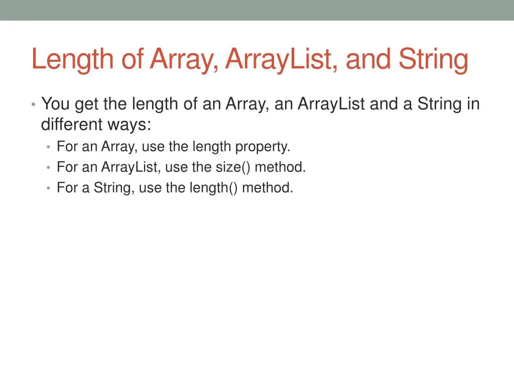length of array arraylist and string