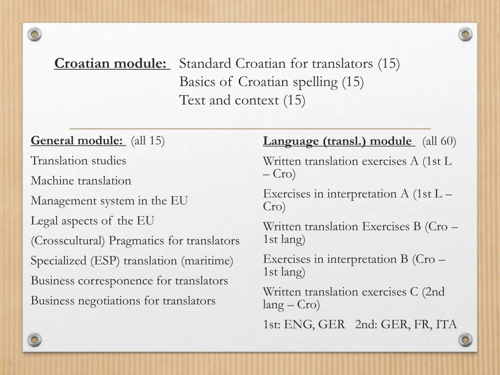 croatian module standard croatian for translators