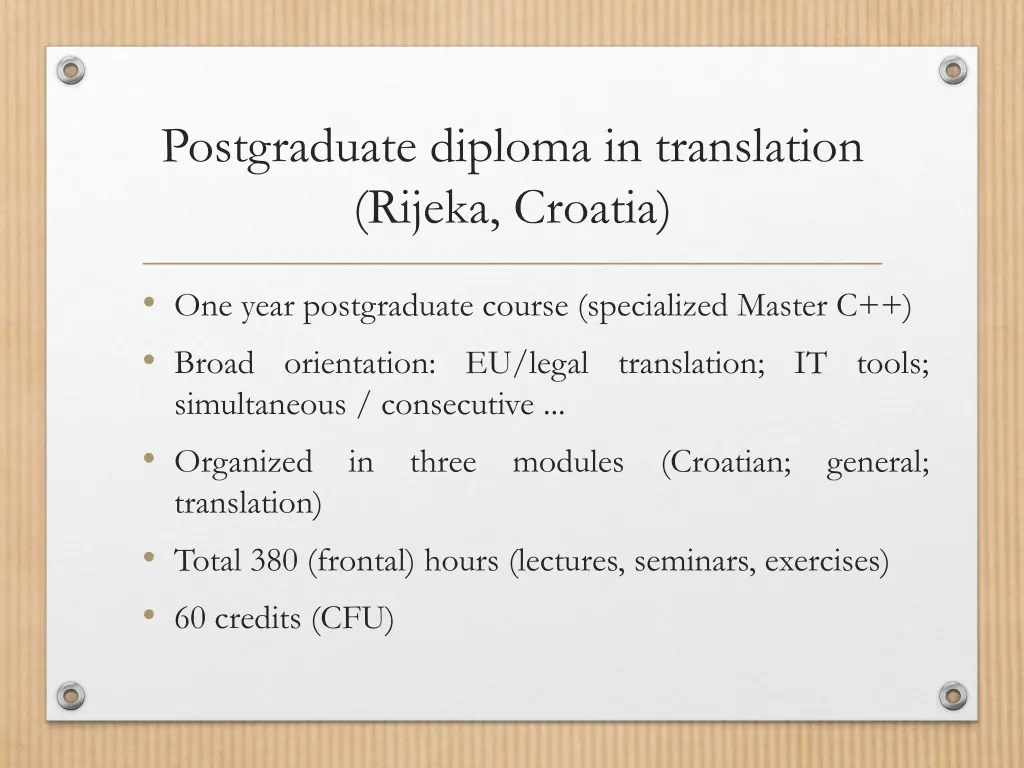 postgraduate diploma in translation rijeka croatia